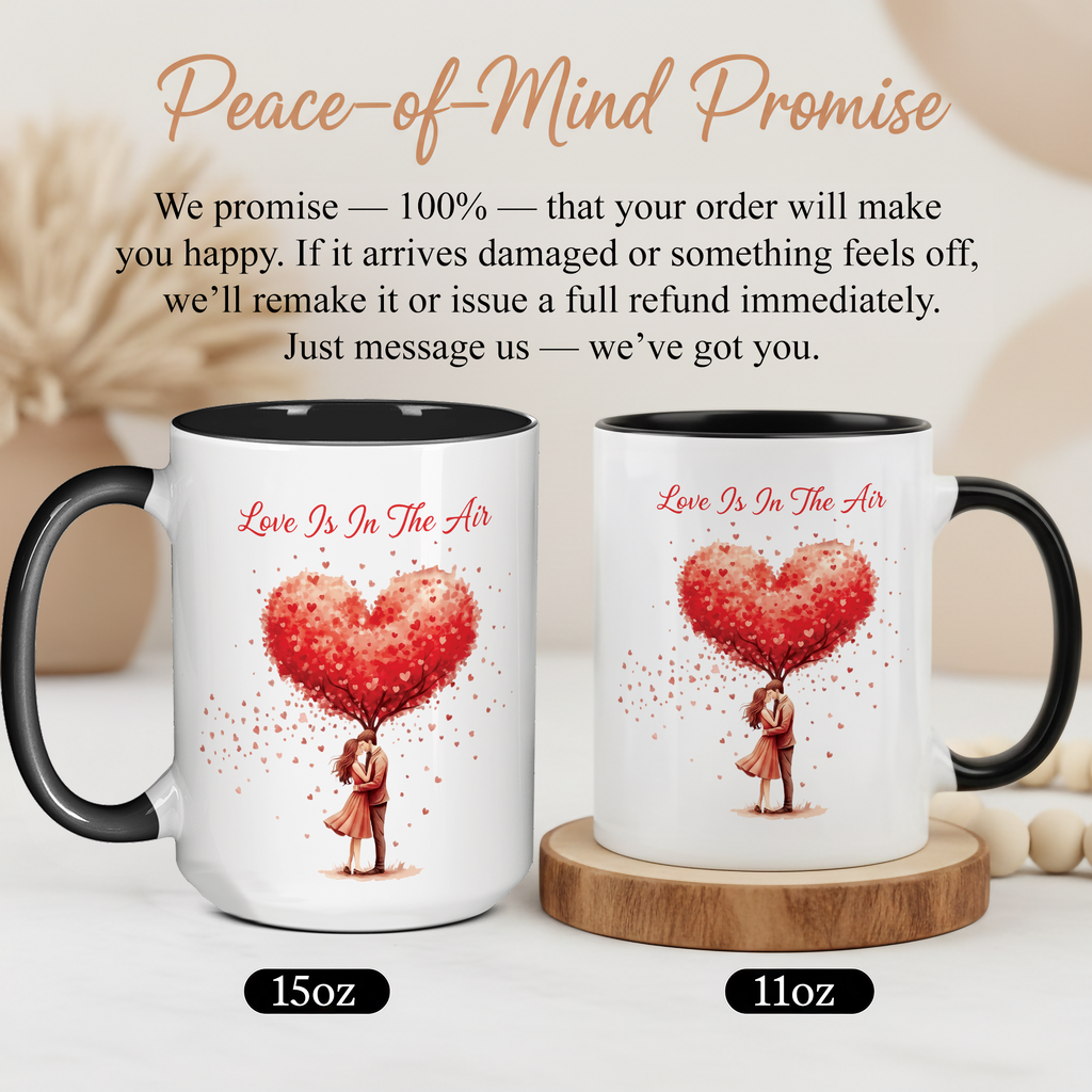 Love Is In The Air Mug – Romantic Heart Tree Coffee Cup – Couple Gift – Anniversary Mug – 11oz 15oz Ceramic Mug |Mug 136
