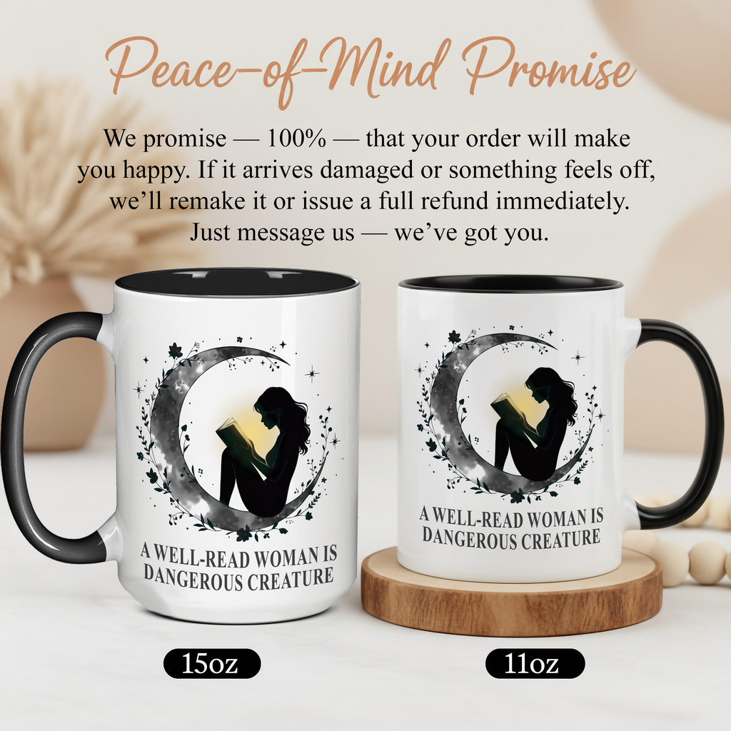 A Well Read Woman Is Dangerous Creature Mug – Feminist Book Lover Gift – Empowered Reader Coffee Cup – 11oz 15oz Ringer Mug | Mug 118