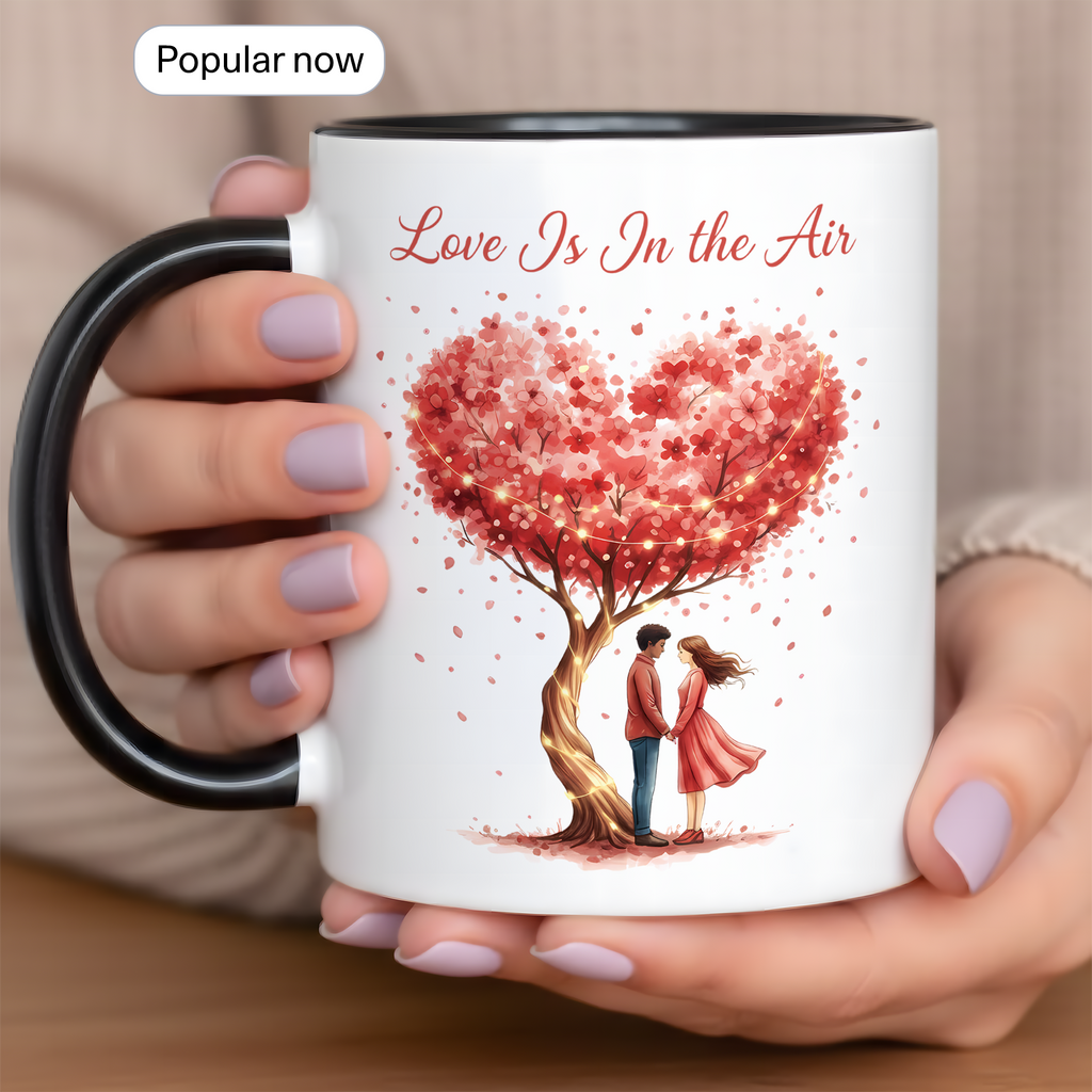 Love Is In The Air Mug – Romantic Couple Coffee Cup – Anniversary Gift for Her or Him – 11oz 15oz Ringer Mug |Mug 133