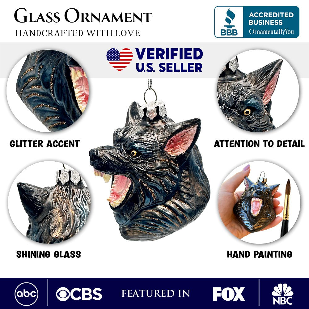 Classic Werewolf Horror Theme Glass Ornament, Vintage Halloween Tree Decoration