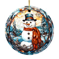 Elegant Snowman Stained Glass Themed Ceramic Christmas Ornament