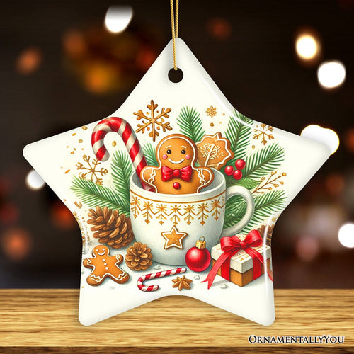 Adorable Gingerbread Man in a Christmas Cup Ornament, Sweet and Warm Holiday Gift and Tree Decor