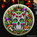 Enchanted Woodland Sugar Skull Ornament, Mystical Forest Christmas Gift and Decor