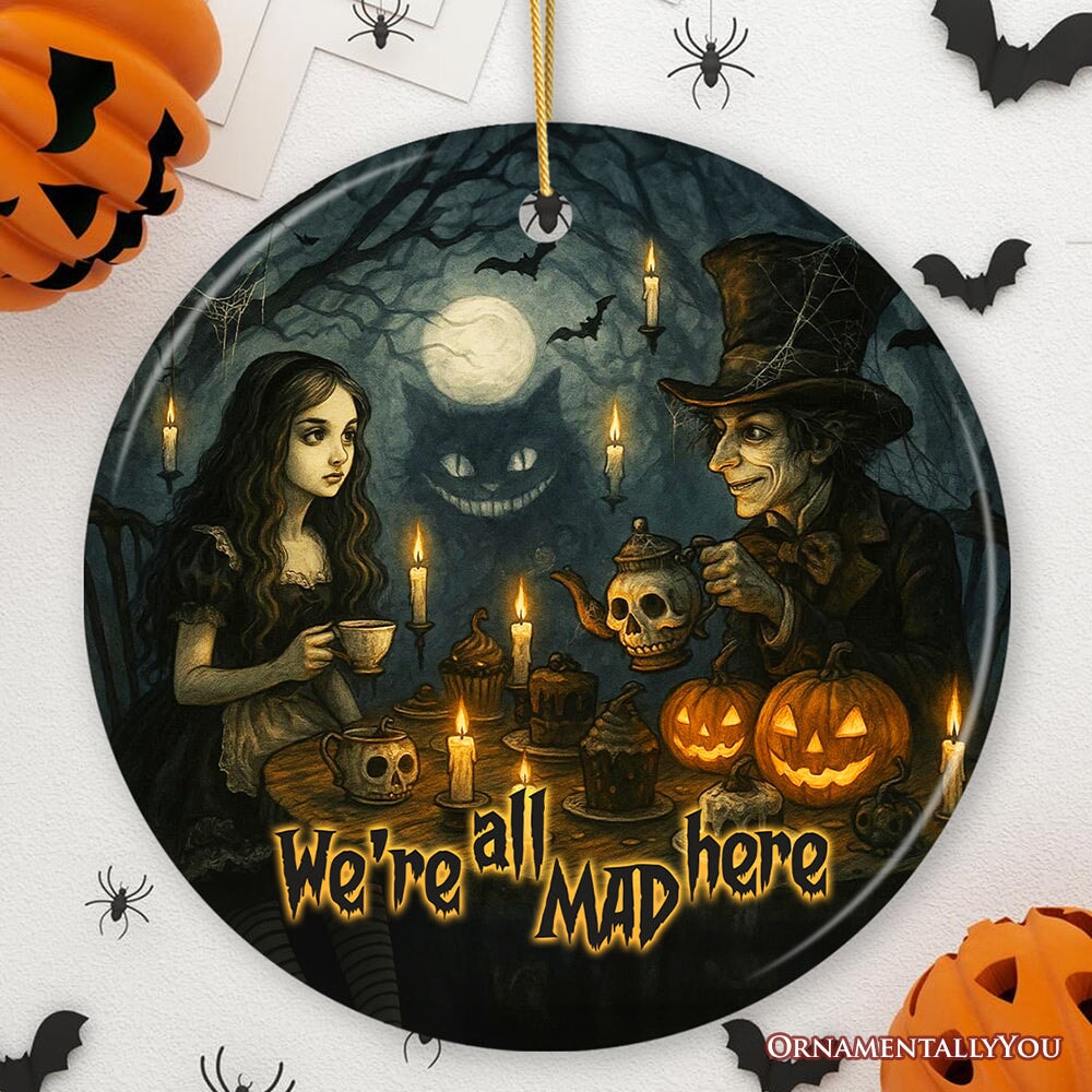 Mad Hatter Haunted Tea Party Ornament, Gothic Halloween in Wonderland Decoration and Gift
