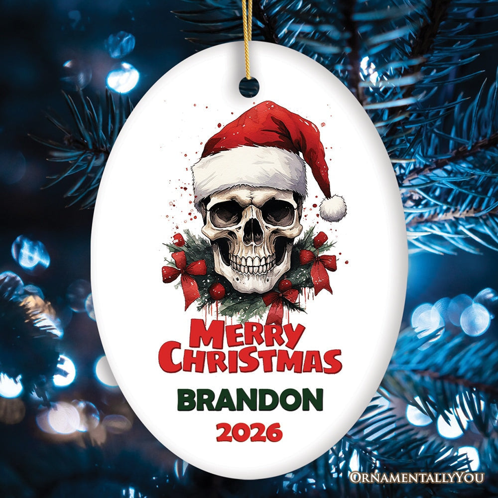 Skull Christmas Personalize Ornament, Skeleton Xmas Gift