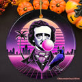 Synthwave 80's Styled Edgar Allan Poe Horror Ornament, Vaperwave Classic Retro Neon Halloween Gift and Decor