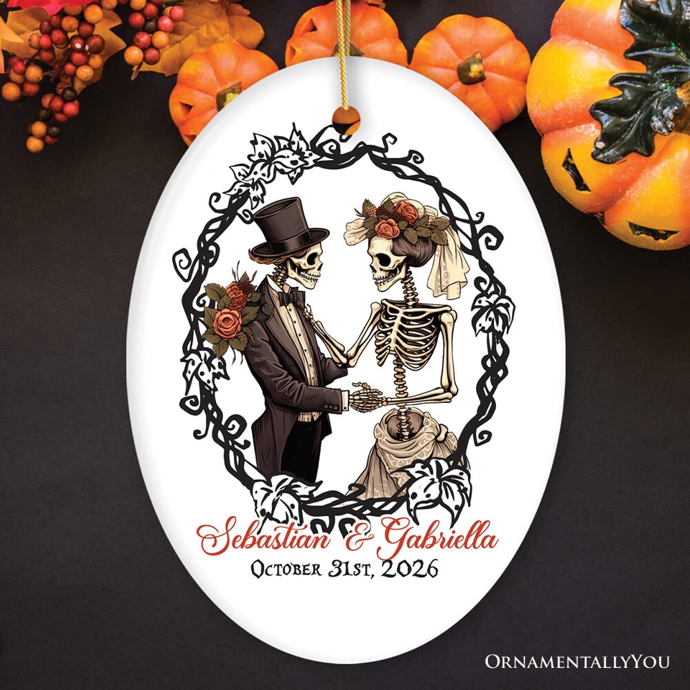 Vintage & Artistic Skeleton Wedding Custom Ornament, First Halloween Married Custom Gift