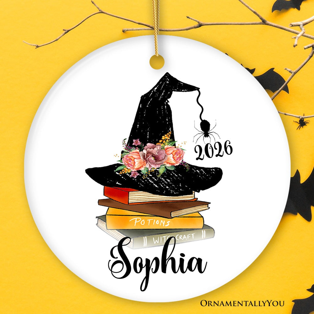 Witch Hat and Books Theme Customized Girls Ornament
