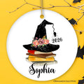 Witch Hat and Books Theme Customized Girls Ornament