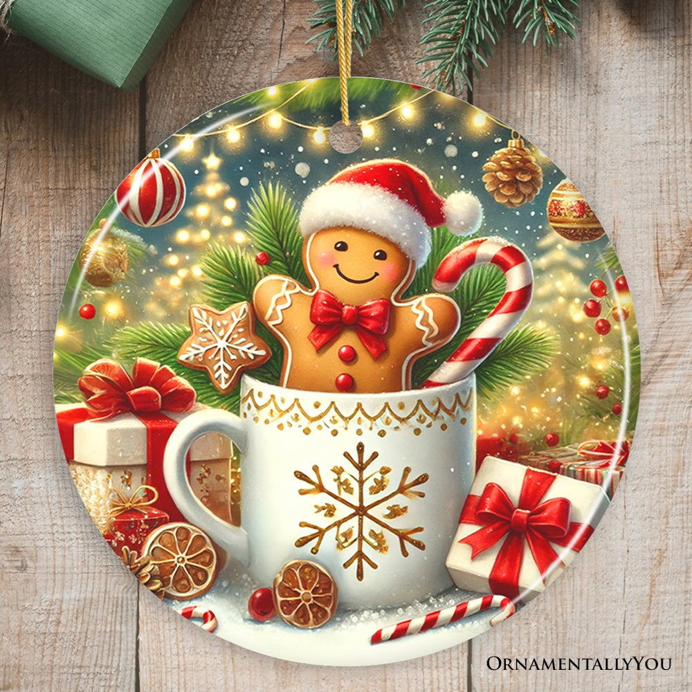 Adorable Gingerbread Man in a Christmas Cup Ornament, Sweet and Warm Holiday Gift and Tree Decor