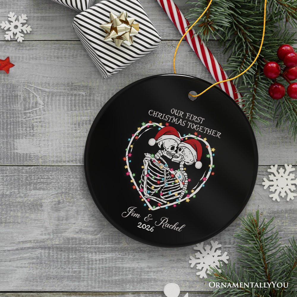 Festive & Fun Skeleton First Christmas Personalized Ornament, Holiday Wedding Keepsake Gift