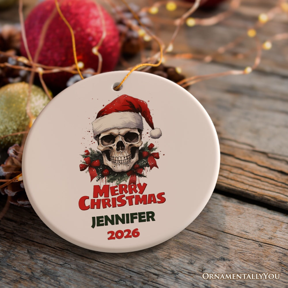 Skull Christmas Personalize Ornament, Skeleton Xmas Gift