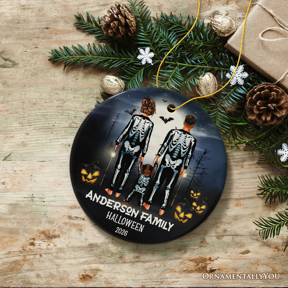 Spooky Family Customized Horror Theme Ornament, Halloween Tree Decoration, Skeleton Pajamas