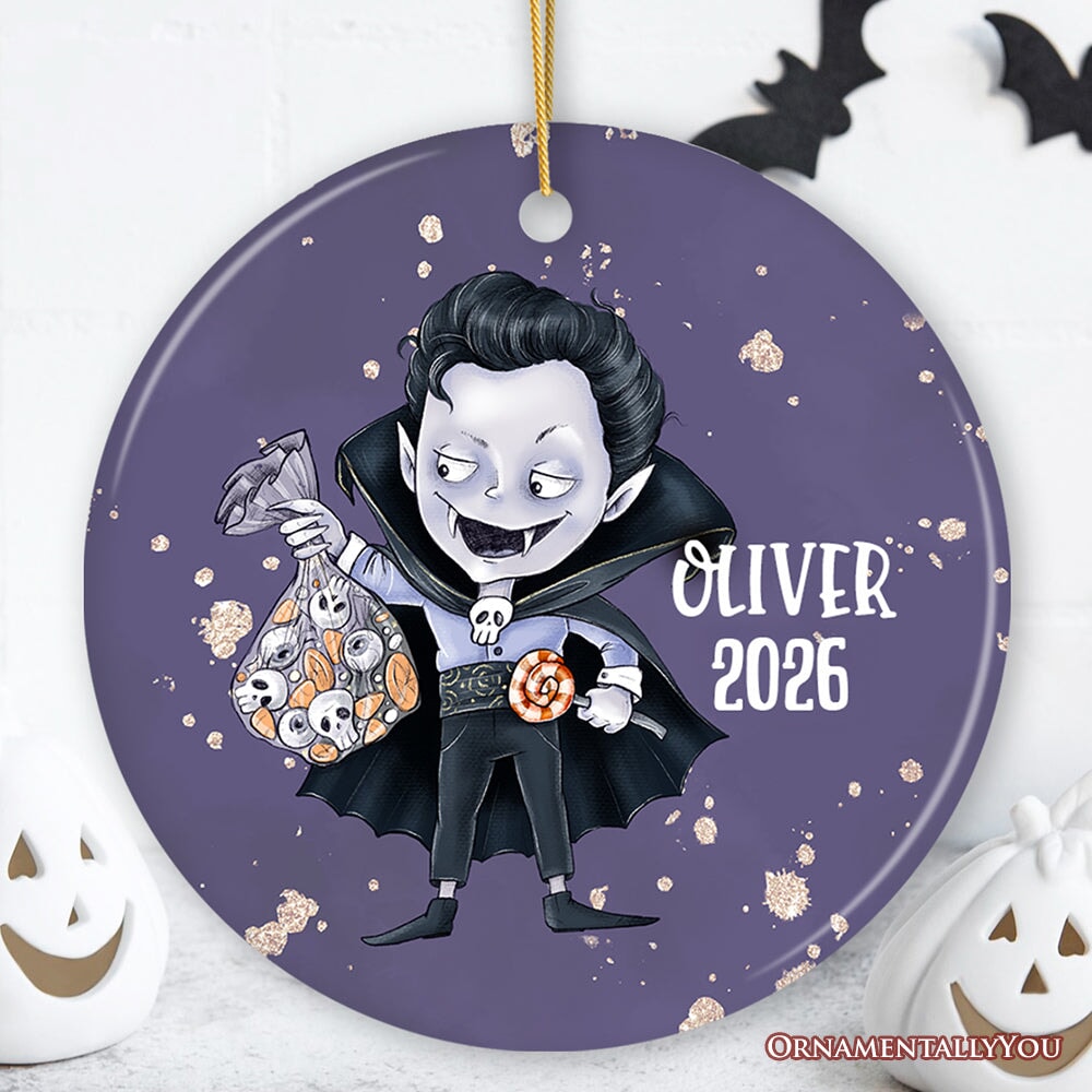 Spooky Vampire Boy Trick or Treat Custom Halloween Ornament