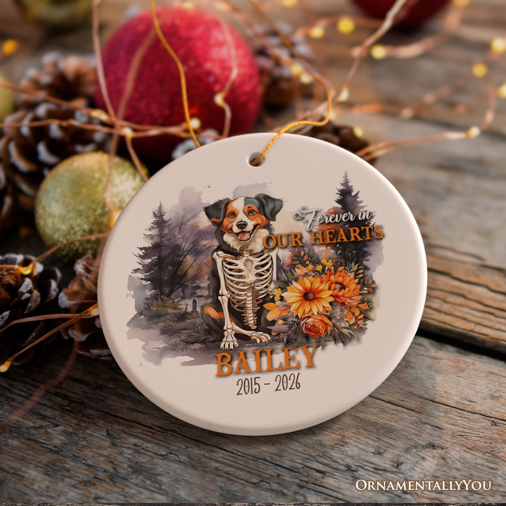 Thoughtful & Personalized Pet Memorial Keepsake Ornament, Forever in Our Hearts Skeleton Dog Custom Gift