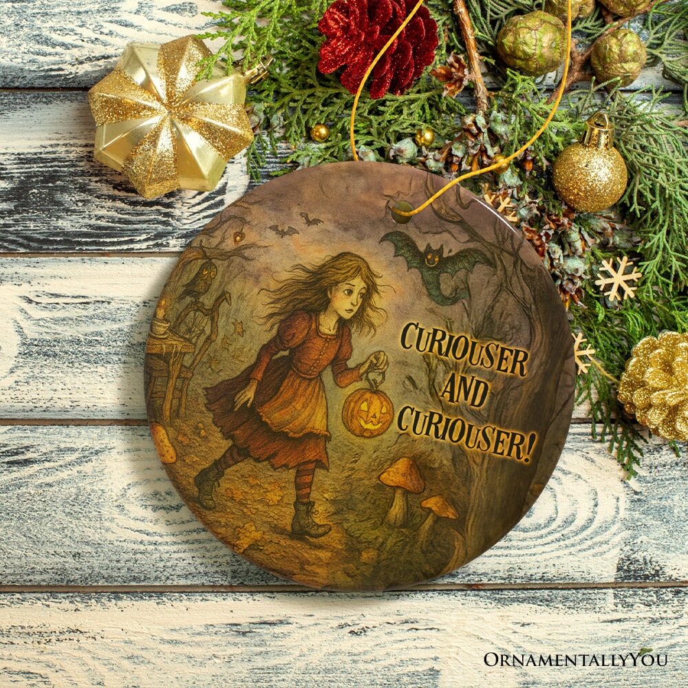 Vintage Alice's Adventure in Wonderland Ceramic Ornament, Spooky Halloween Gift and Tree Decor