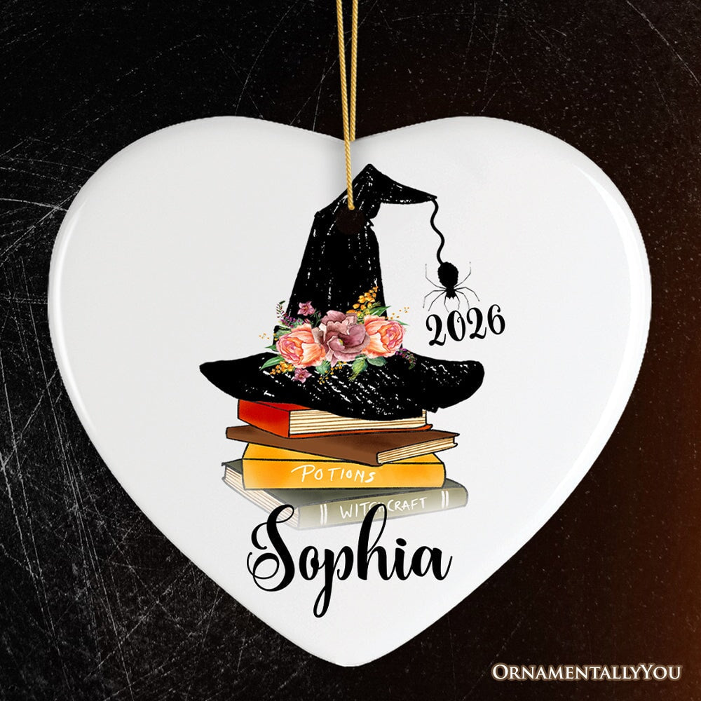 Witch Hat and Books Theme Customized Girls Ornament