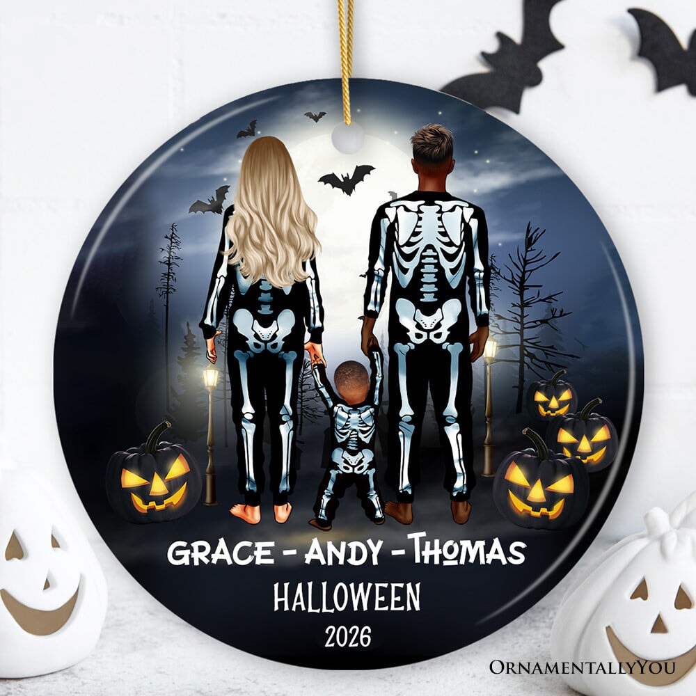 Spooky Family Customized Horror Theme Ornament, Halloween Tree Decoration, Skeleton Pajamas