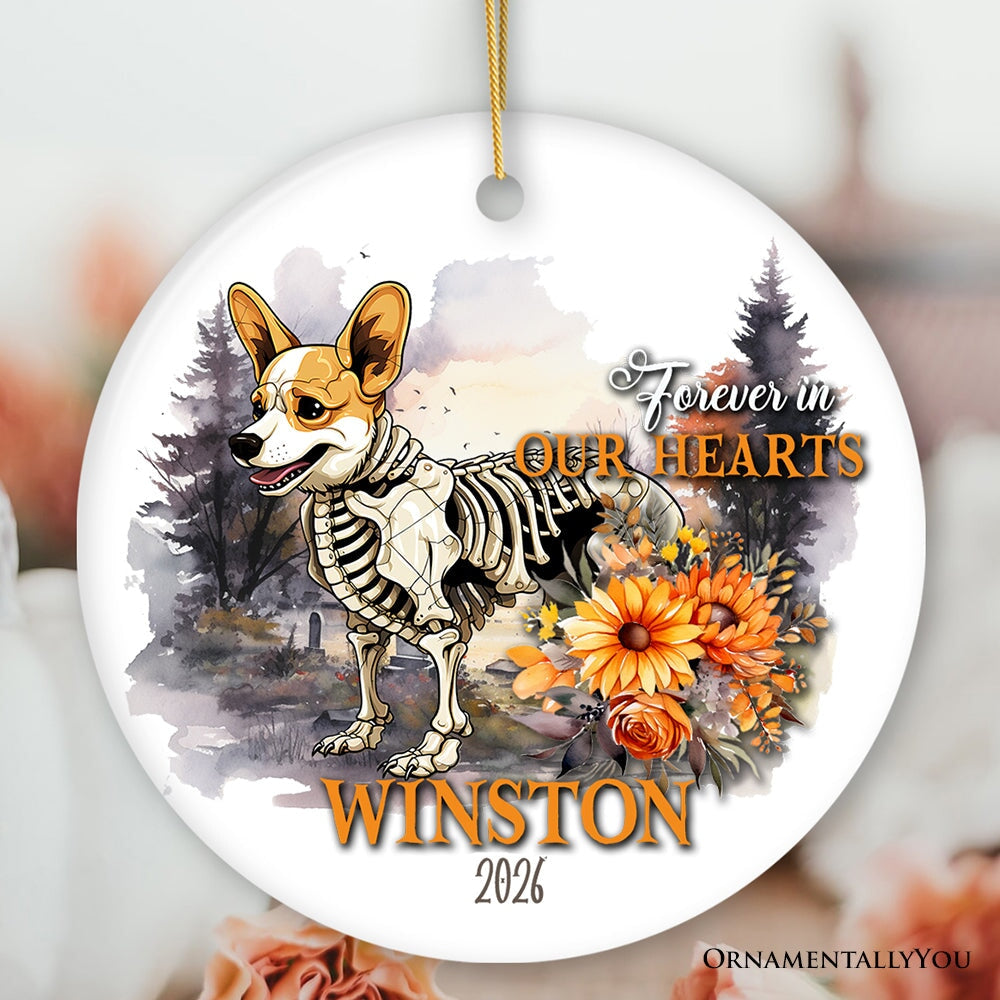 Thoughtful & Personalized Pet Memorial Keepsake Ornament, Forever in Our Hearts Skeleton Dog Custom Gift