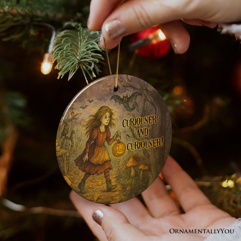 Vintage Alice's Adventure in Wonderland Ceramic Ornament, Spooky Halloween Gift and Tree Decor