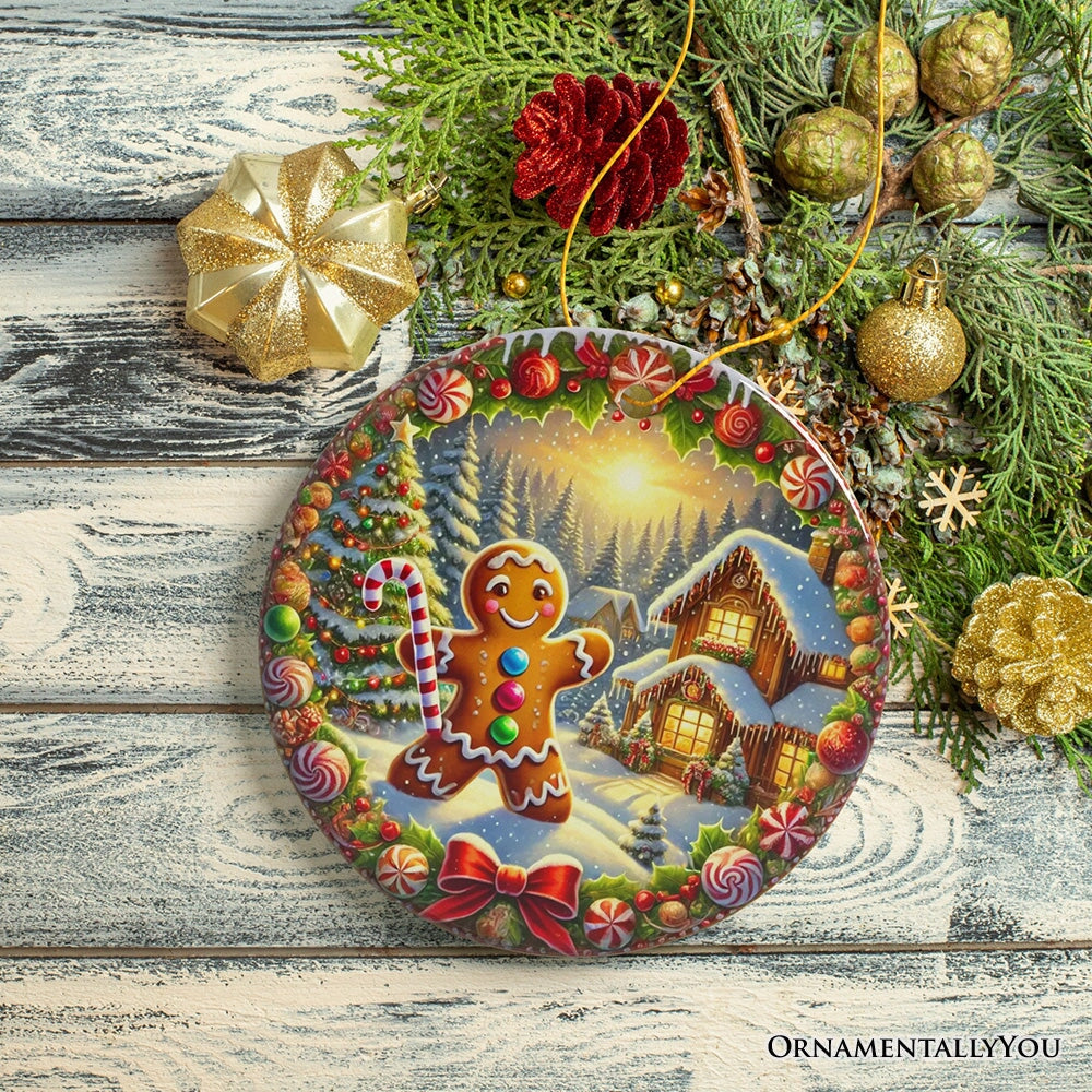 Enchanting Gingerbread Man in a Christmas Village Ornament, Whimsically Cheerful Holiday Gift and Tree Decor