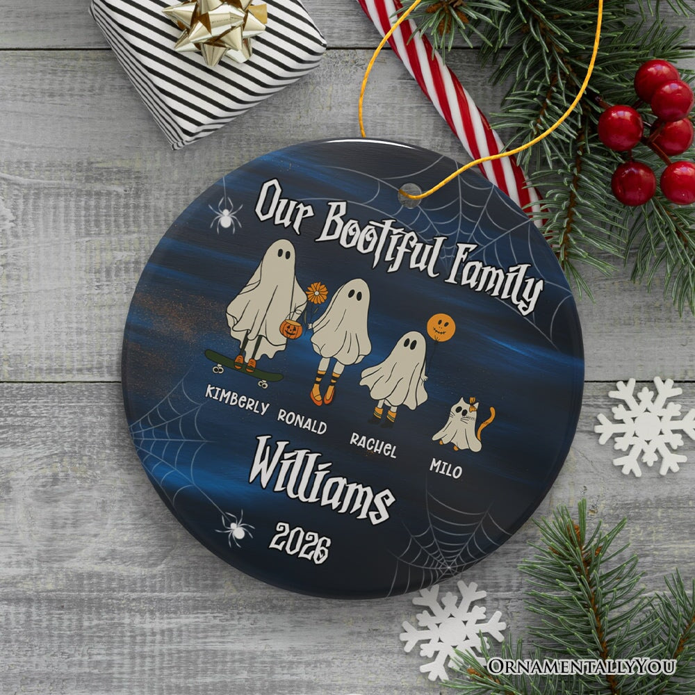 Halloween Ghost Family With Pets Personalized Ornament, Custom Ghost Crew Portrait Gift