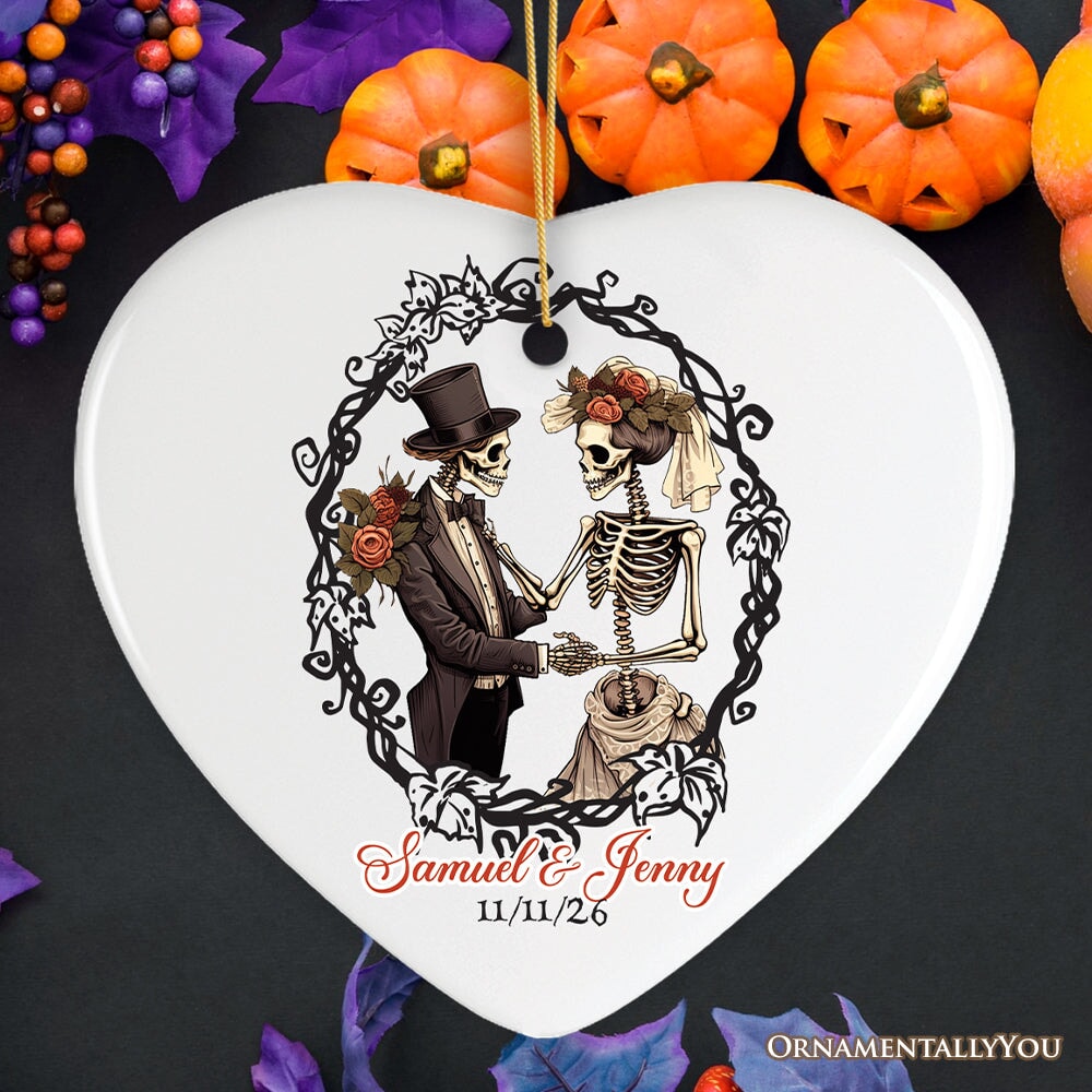 Vintage & Artistic Skeleton Wedding Custom Ornament, First Halloween Married Custom Gift