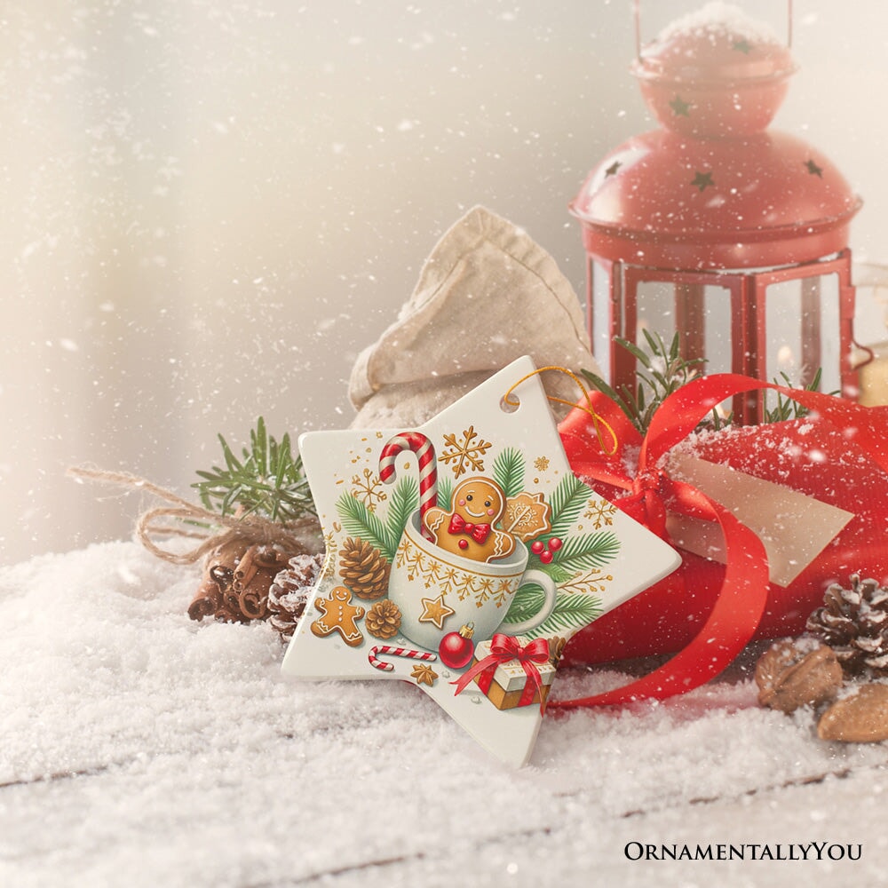 Adorable Gingerbread Man in a Christmas Cup Ornament, Sweet and Warm Holiday Gift and Tree Decor