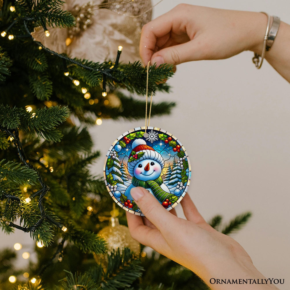 Frosty and Holly Snowman Ornament, Gift and Decor for Cheerful Winter Christmas Tree