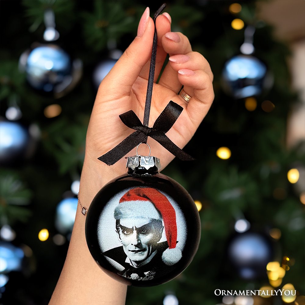 Dracula Spooky Christmas Portrait Glass Ornament, Black Horror Halloween Tree Decoration