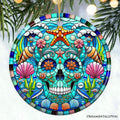 Oceanic Oasis Sugar Skull Stained Glass Style Ornament, Marine Wonder Christmas Gift and Decor