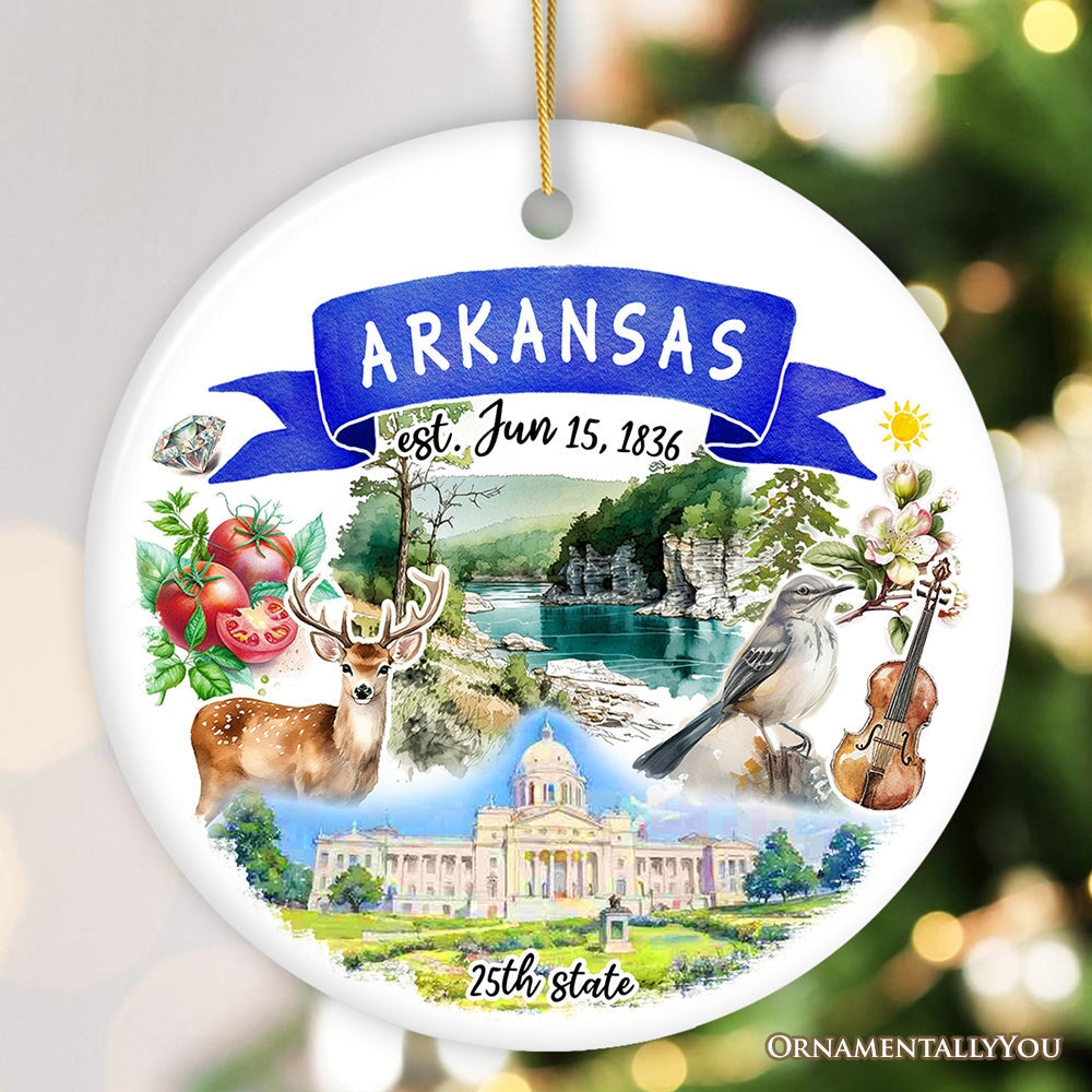 Artistic Arkansas State Themes and Landmarks Christmas Ornament