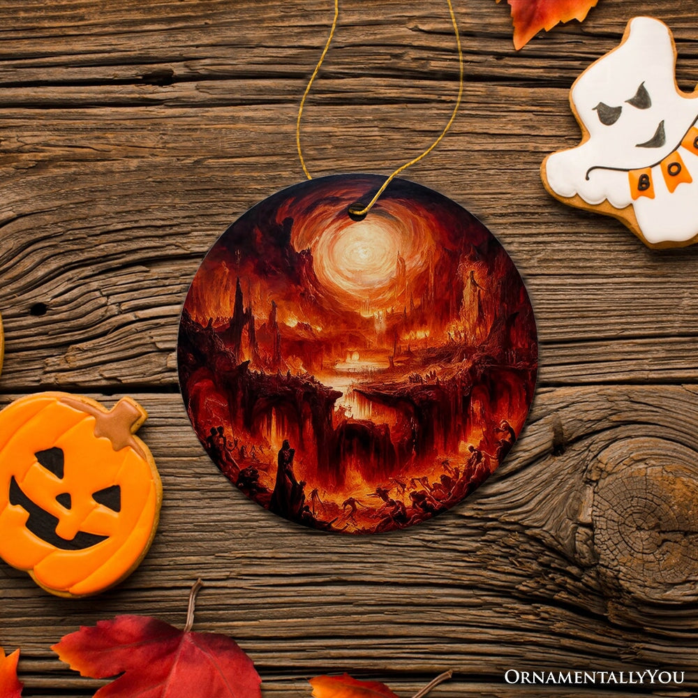 Fiery Hellscape Dante's Inferno Ceramic Ornament, Painting Halloween Gift And Decor
