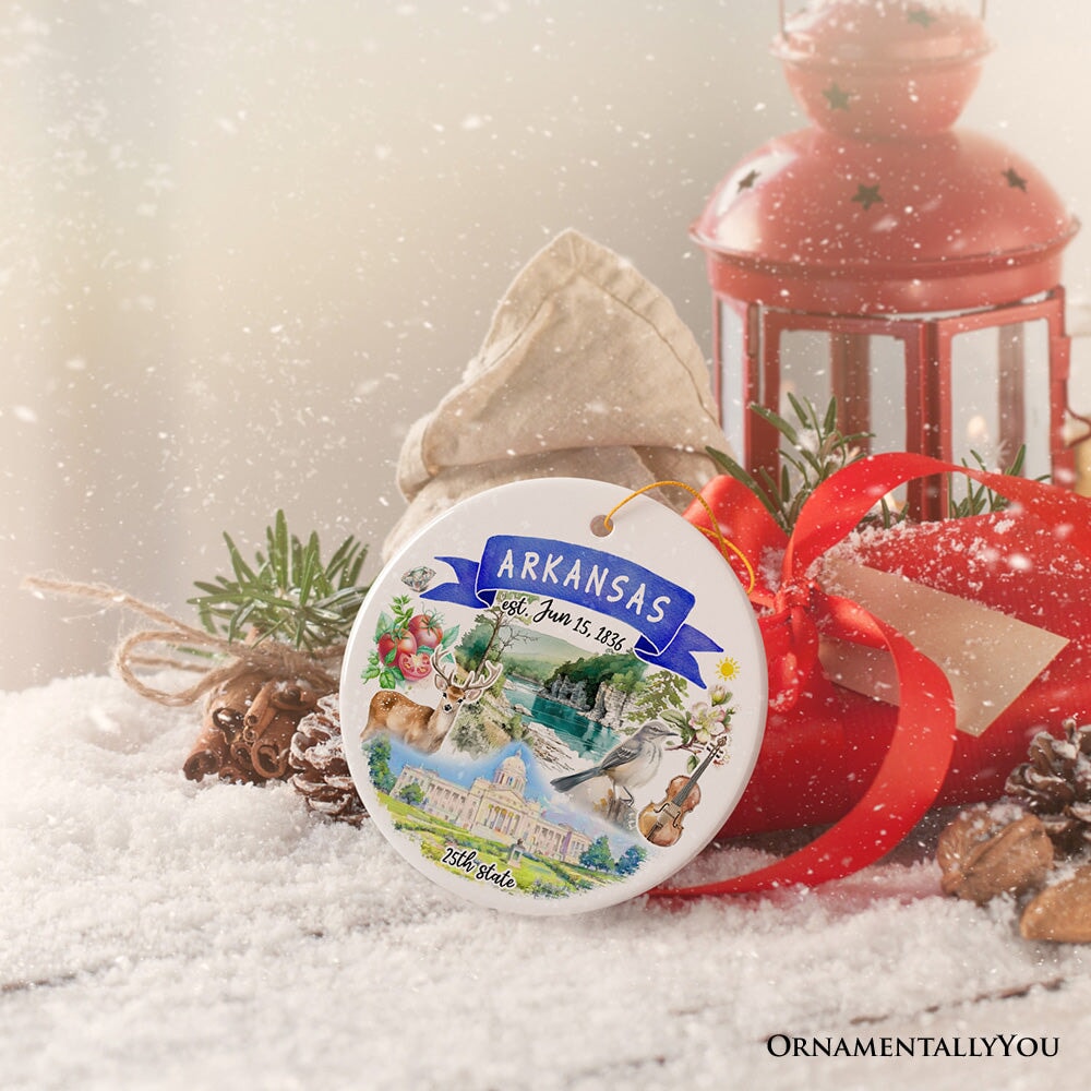 Artistic Arkansas State Themes and Landmarks Christmas Ornament