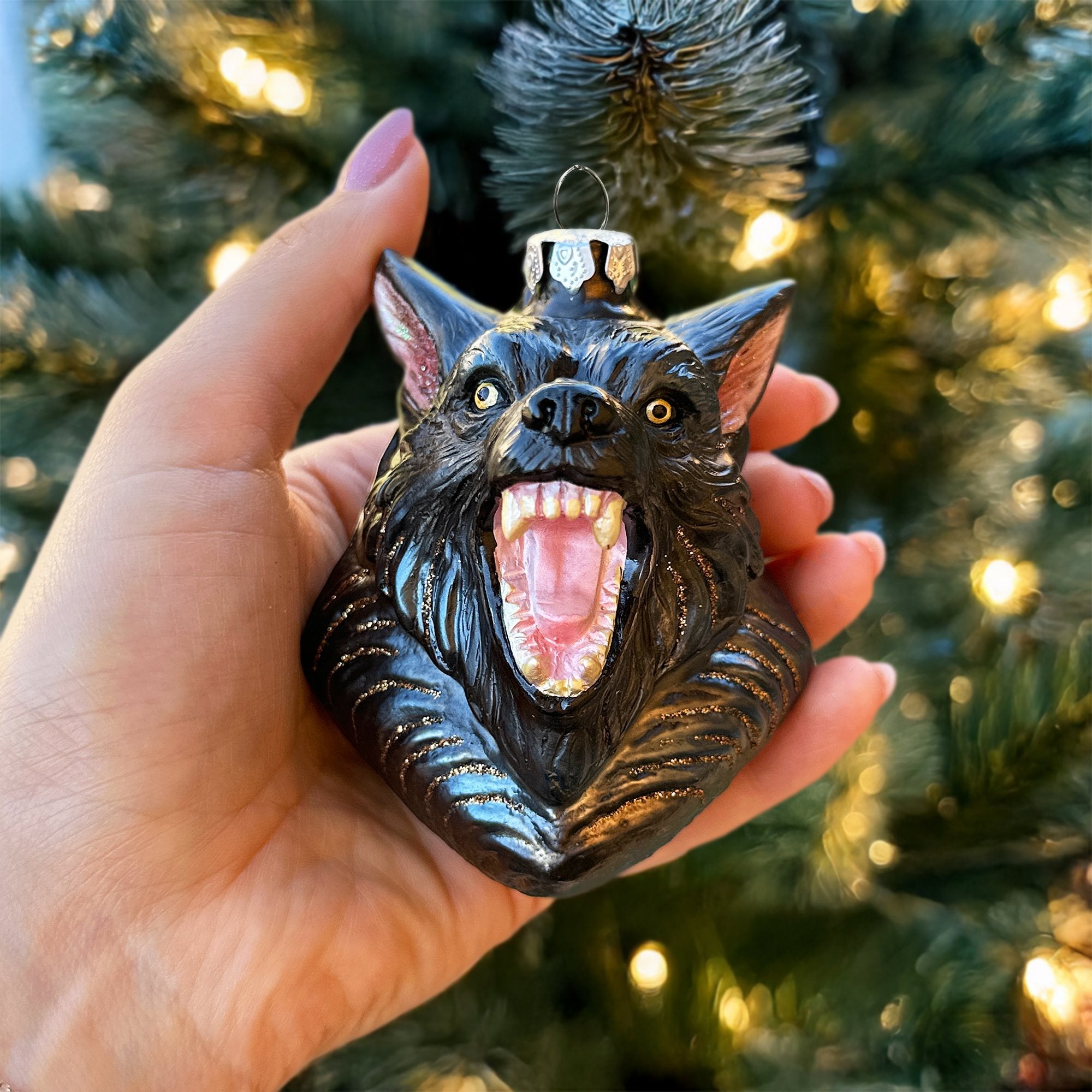 Classic Werewolf Horror Theme Glass Ornament, Vintage Halloween Tree Decoration